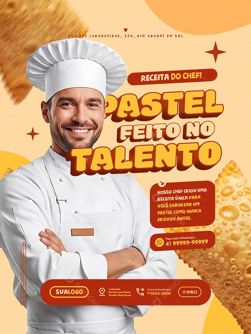 Pastelaria Receita do Chef Pastel Feito no Talento Social Media PSD Editável