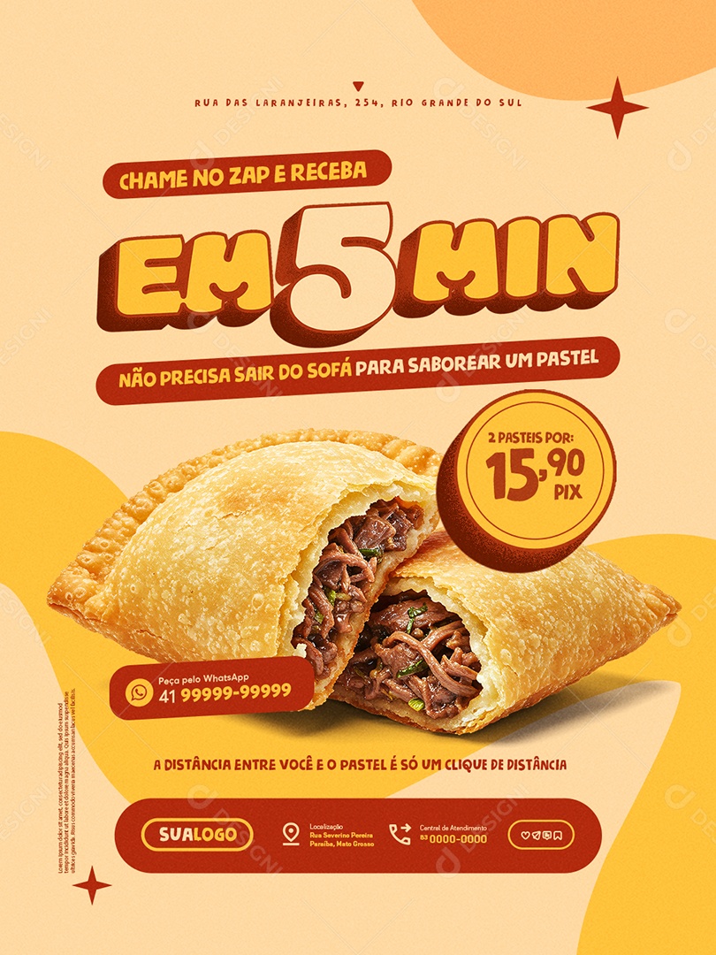 Pastelaria Chame no Zap e Receba em Cinco Minutos Social Media PSD Editável