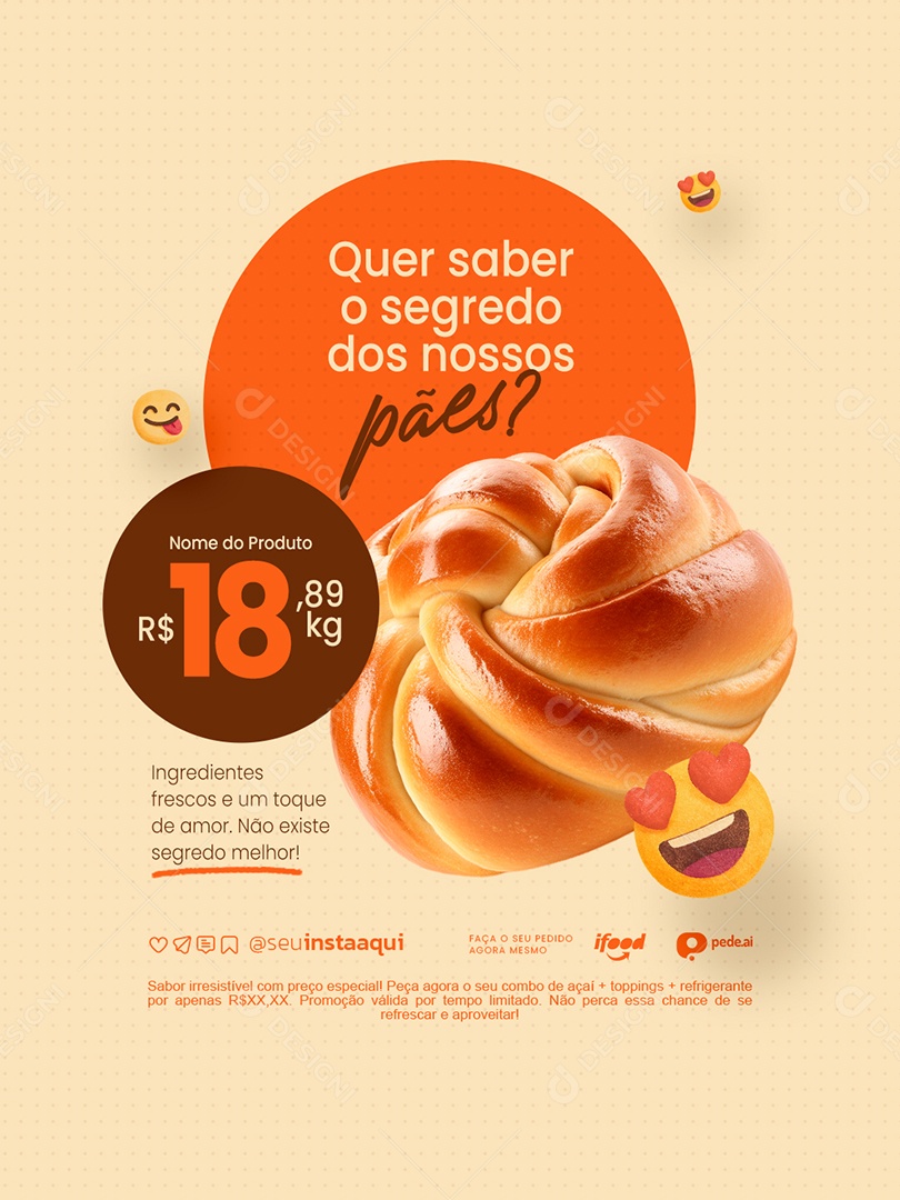 Padaria Quer Saber o Segredo dos Nossos Pães Social Media PSD Editável