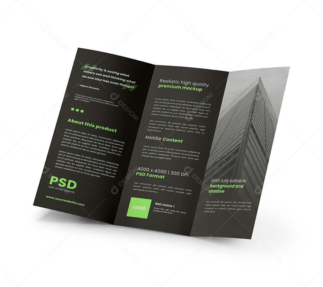 Folhetos de Três Dobras Mockup PSD Editável