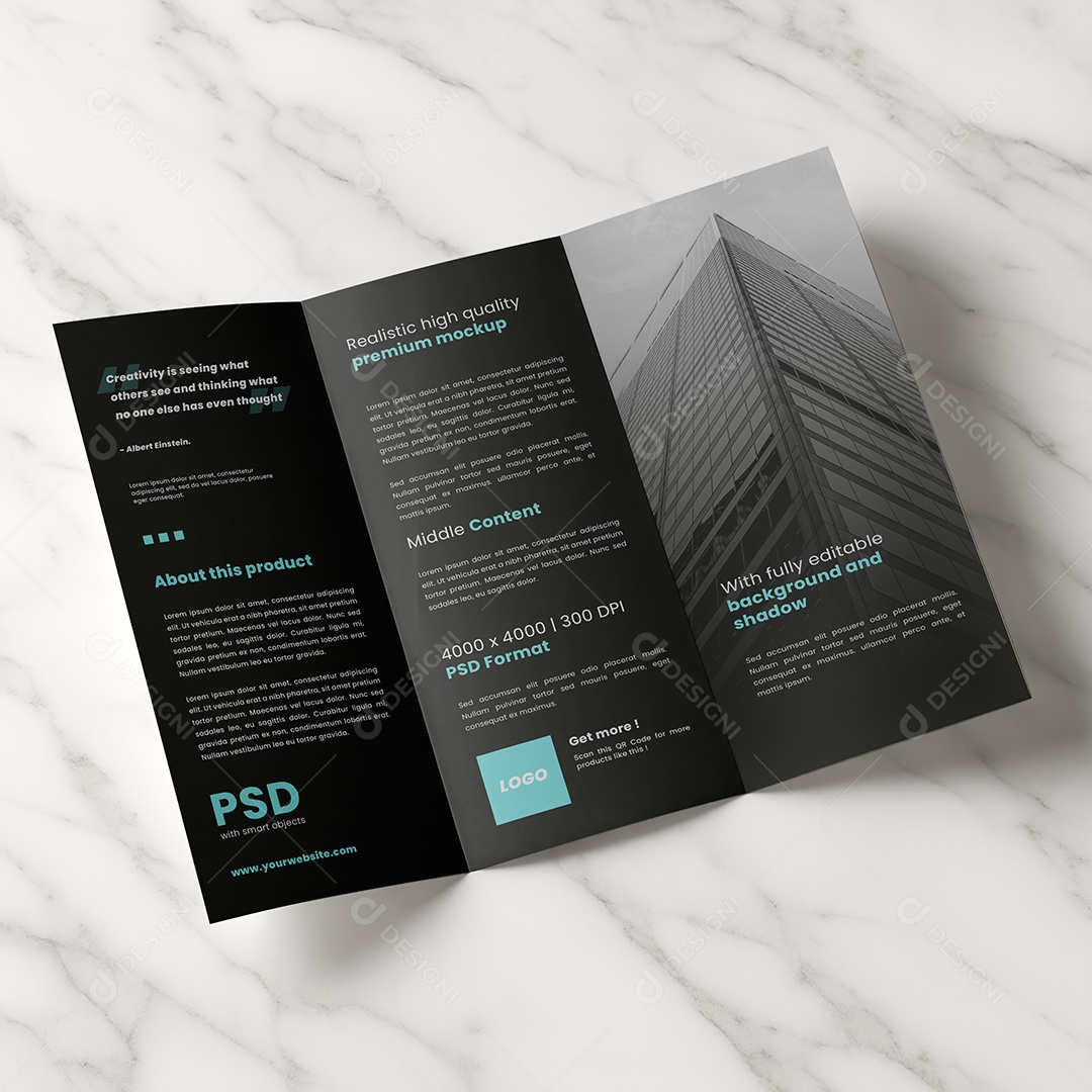 Folhetos de Três Dobras Mockup PSD Editável