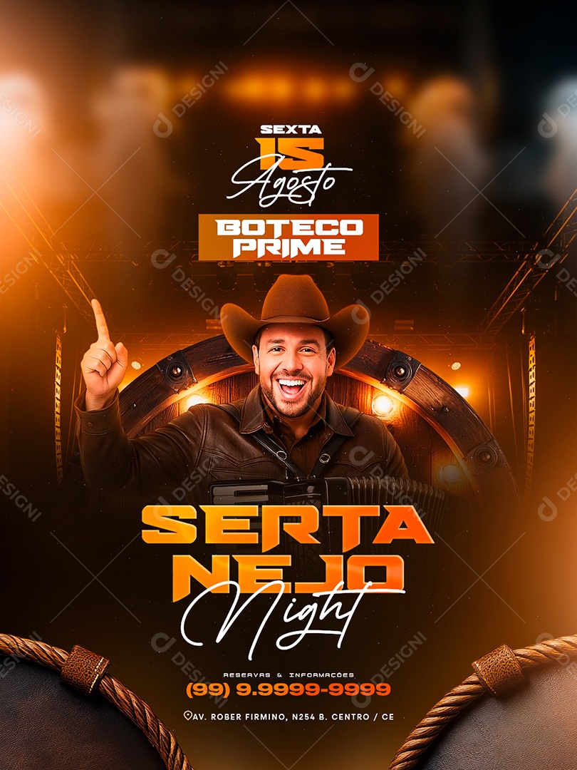 Flyer Boteco Prime Sertanejo Night Social Media PSD Editável