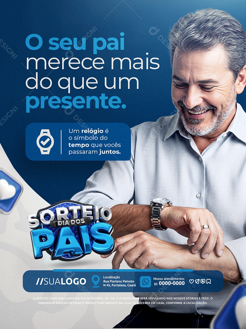 Sorteio Dia dos Pais Relojoaria O seu Pai Merece Social Media PSD Editável