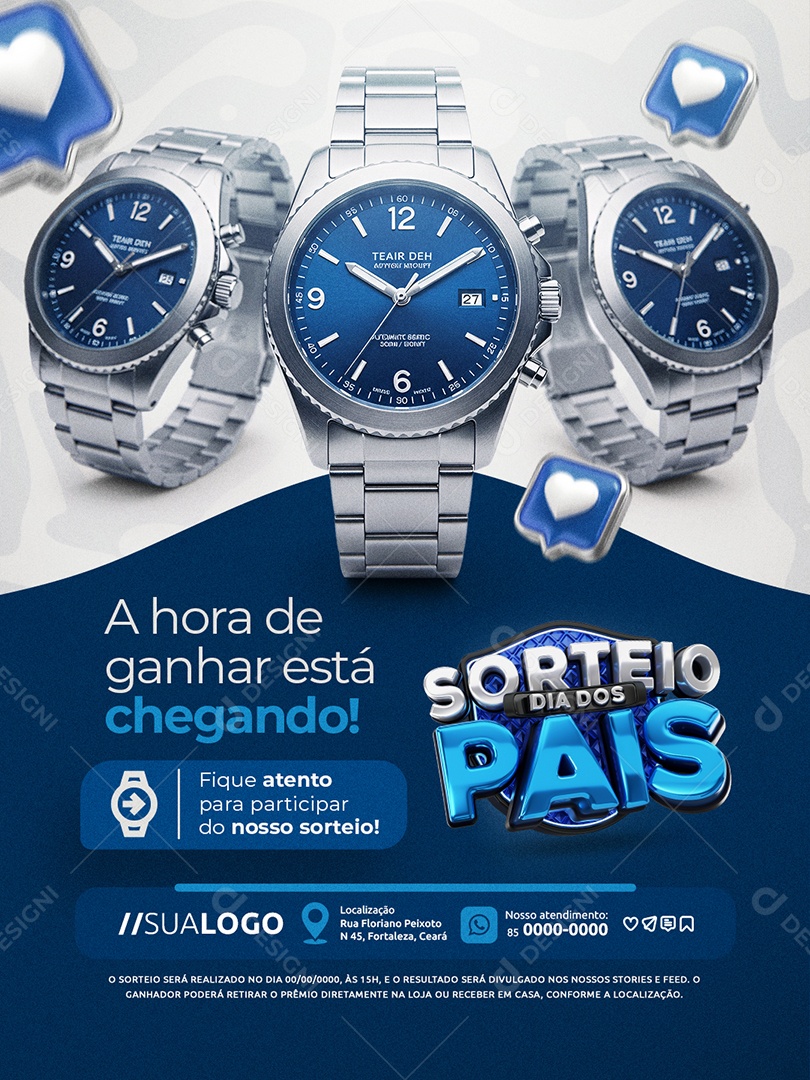 Sorteio Dia dos Pais Relojoaria A Hora de Ganhar Está Chegando Social Media PSD Editável