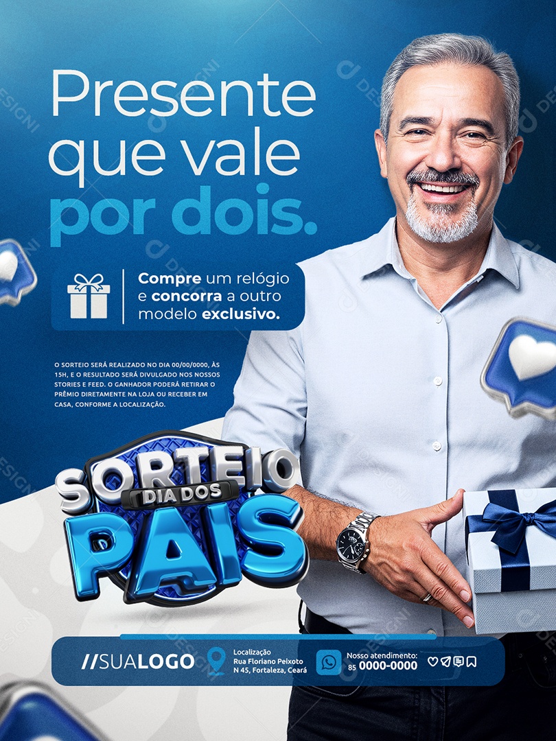 Sorteio Dia dos Pais Relojoaria Presente Que Vale por Dois Social Media PSD Editável