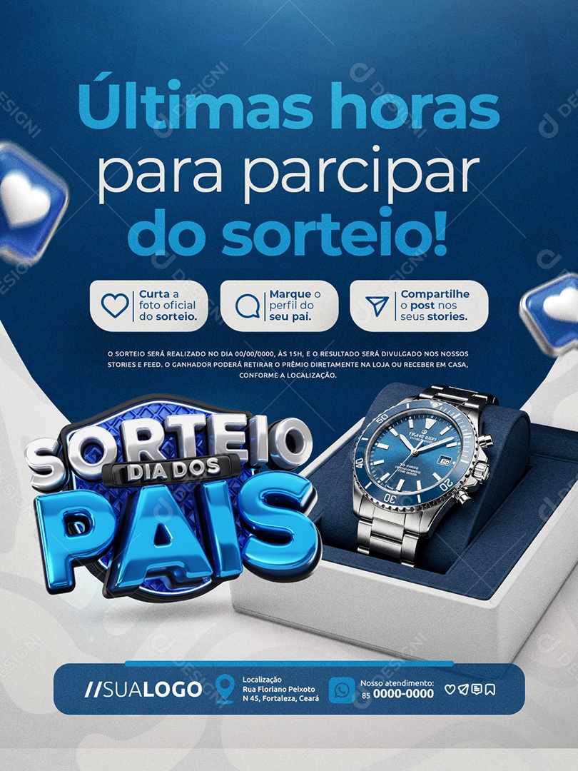 Sorteio Dia dos Pais Relojoaria Últimas Horas para Participar do Sorteio Social Media PSD Editável