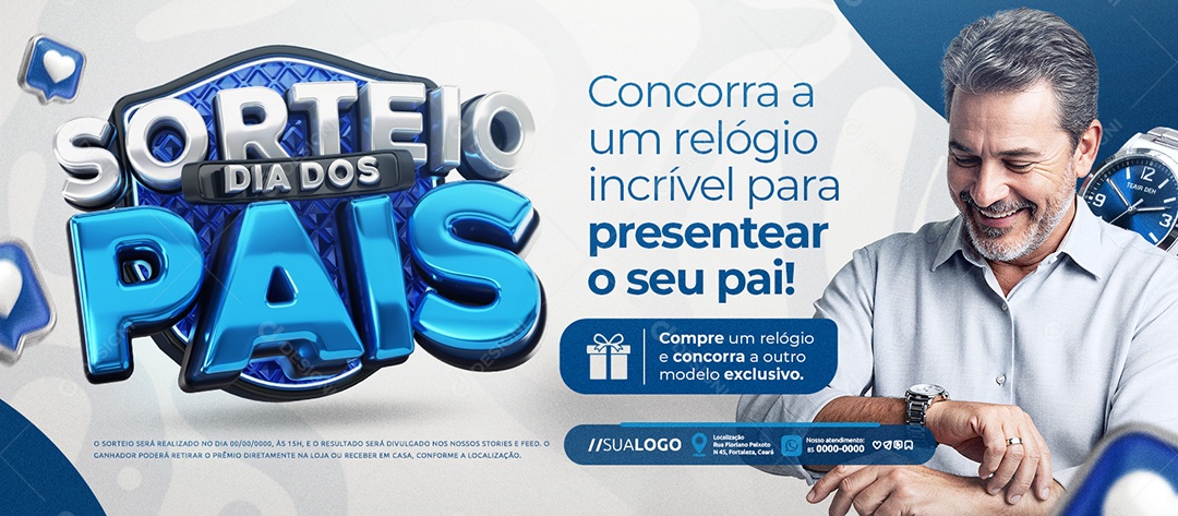 Banner Sorteio Dia dos Pais Relojoaria Concorra a Um Relógio Social Media PSD Editável