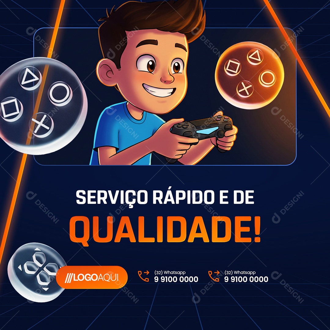 Loja de Games Serviço Rápido e De Qualidade Social Media PSD Editável