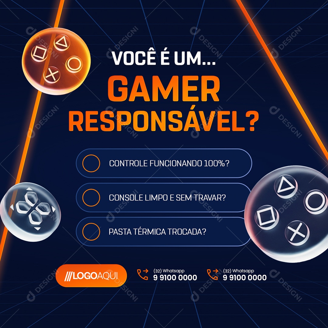 Loja de Games Você é Um Gamer Responsável Social Media PSD Editável