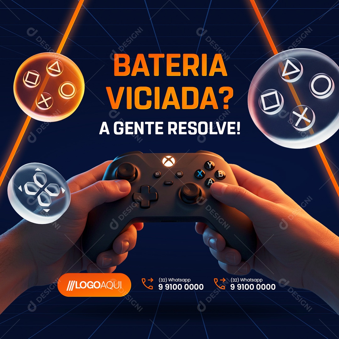 Loja de Games Bateria Viciada a Gente Resolve Social Media PSD Editável
