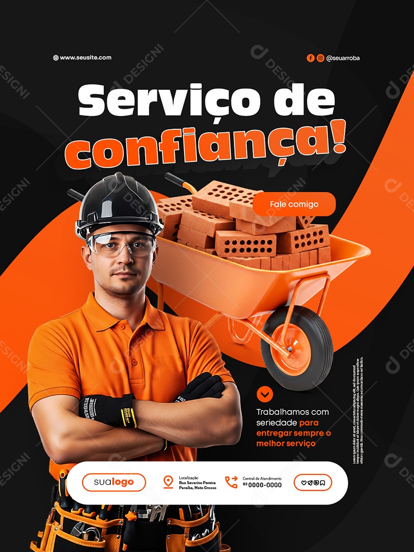 Pedreiro Serviço de Confiança Social Media PSD Editável