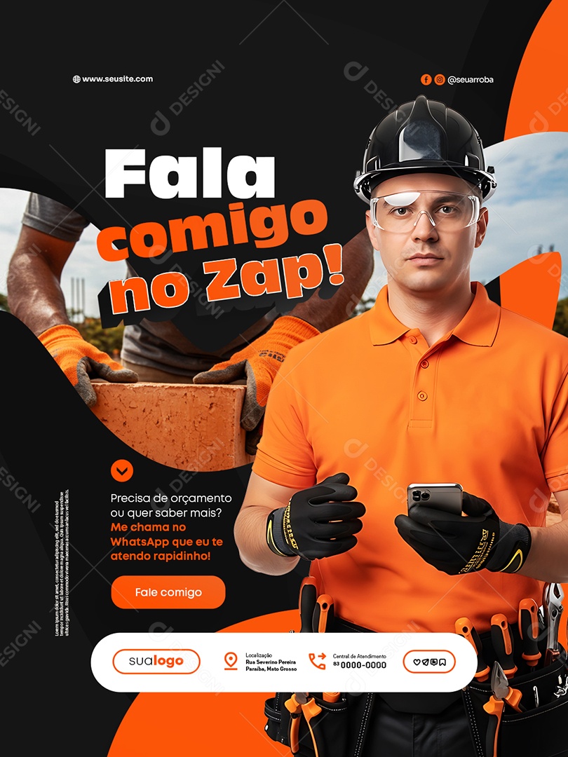 Pedreiro Fala Comigo no Zap Social Media PSD Editável