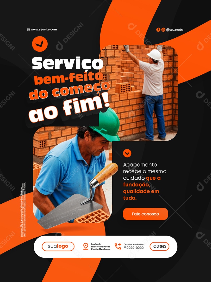 Pedreiro Serviço Bem Feito do Começo ao Fim Social Media PSD Editável