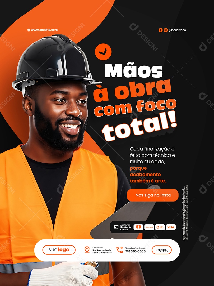 Pedreiro Mãos à Obra com Foco Total Social Media PSD Editável