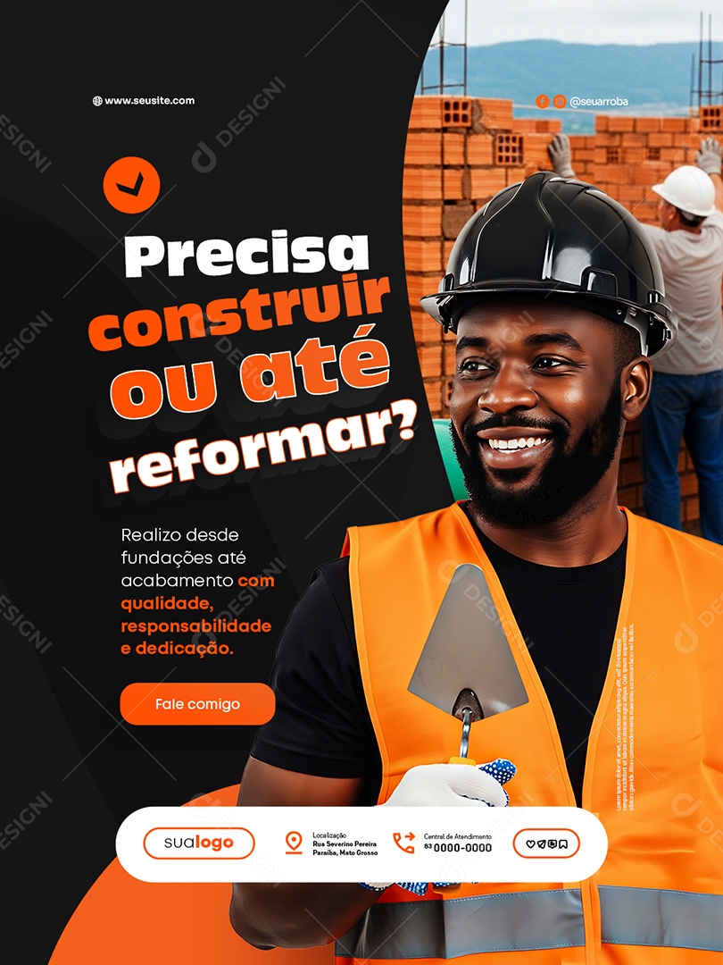 Pedreiro Precisar Construir ou Até Reformar Social Media PSD Editável