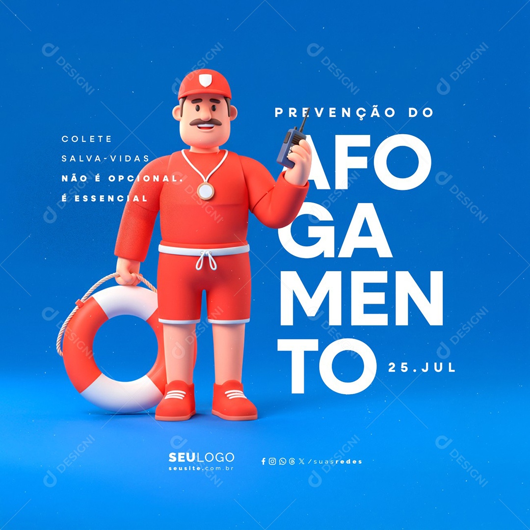Dia de Prevenção do Afogamento 25 de Julho Social Media PSD Editável
