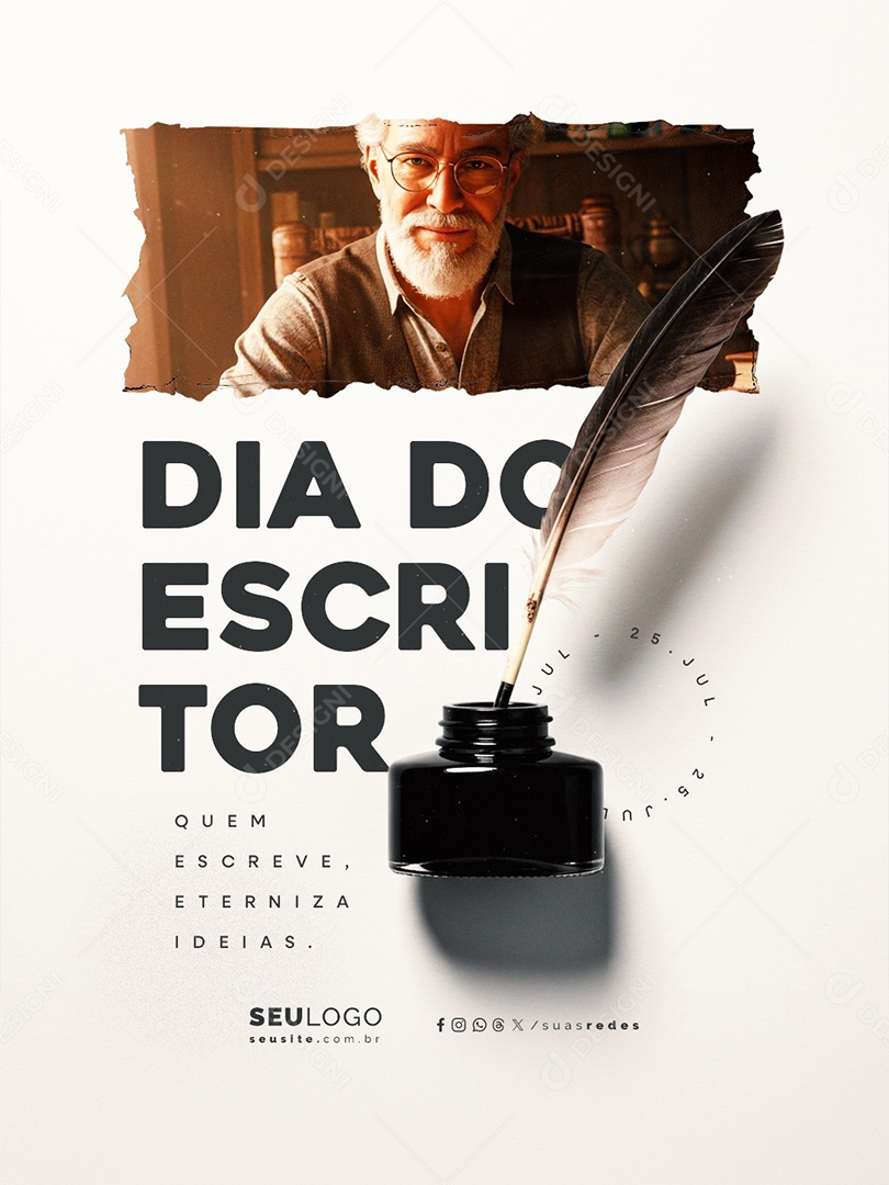 Dia do Escritor 25 De Julho Social Media PSD Editável
