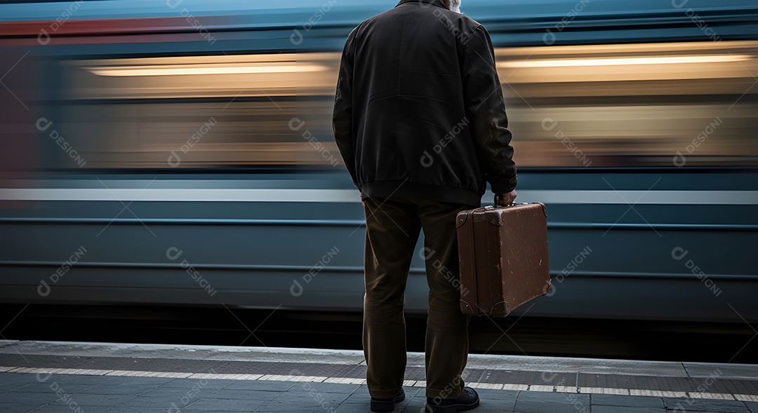 Imagem retrata uma pessoa em uma plataforma de metrô ou trem