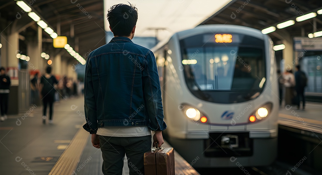 Imagem retrata uma pessoa em uma plataforma de metrô ou trem