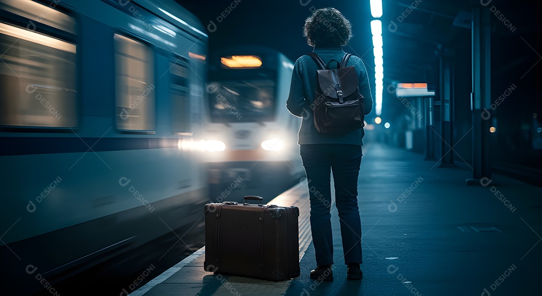 Imagem retrata uma pessoa em uma plataforma de metrô ou trem