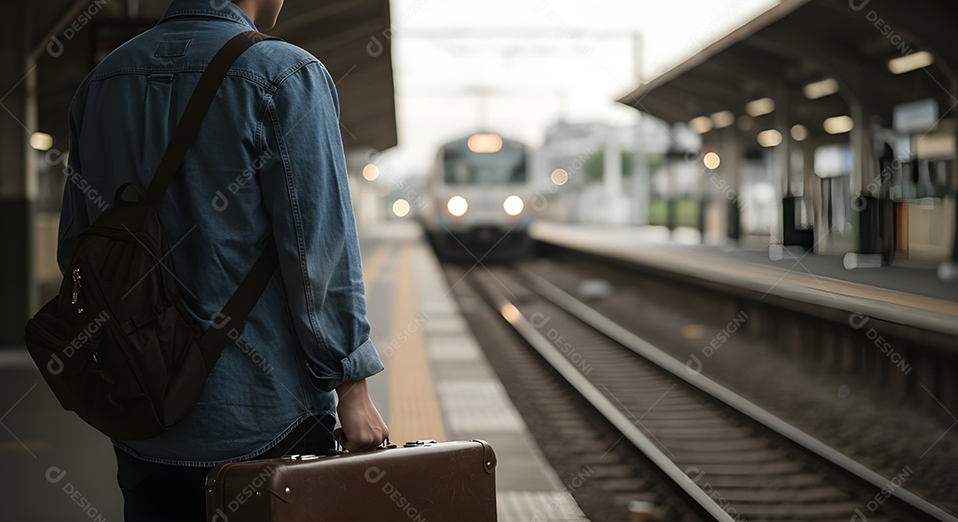 Imagem retrata uma pessoa em uma plataforma de metrô ou trem