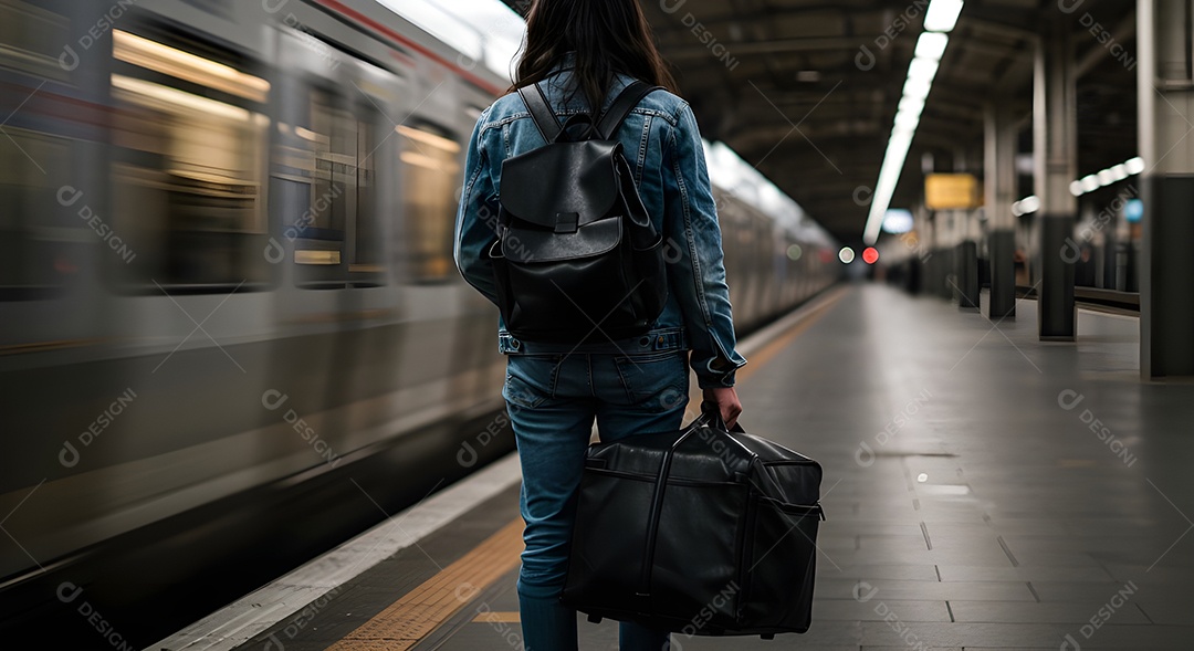 Imagem retrata uma pessoa em uma plataforma de metrô ou trem