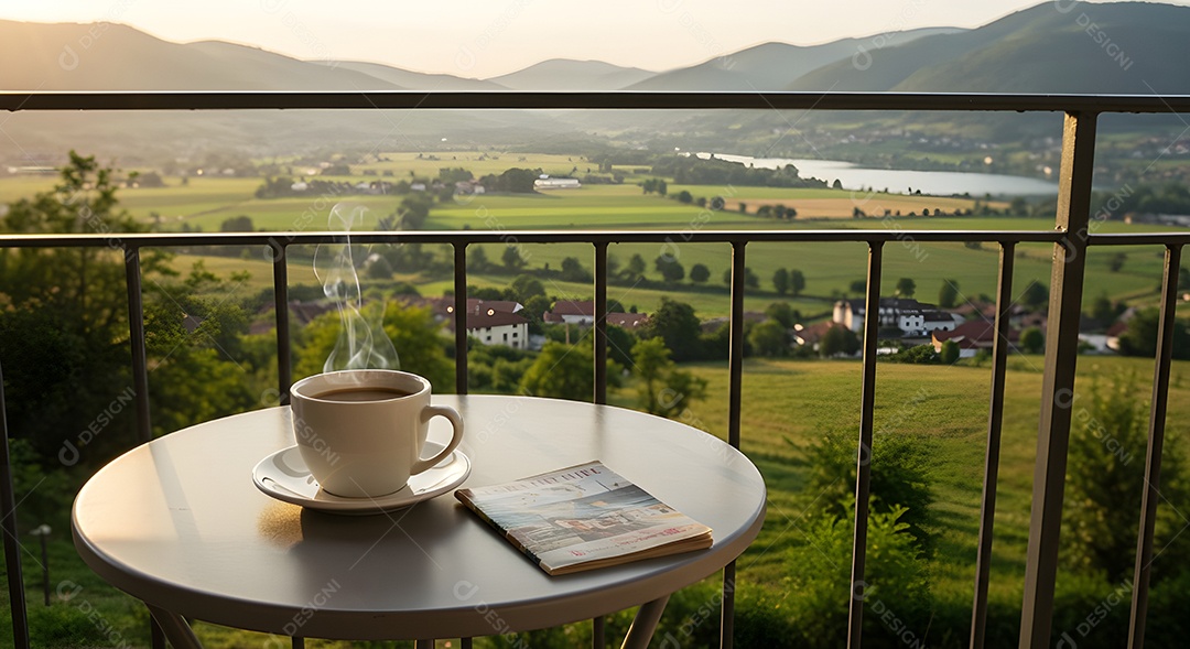 Xícara de café em uma mesa de madeira