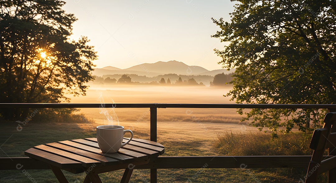 Xícara de café em uma mesa de madeira