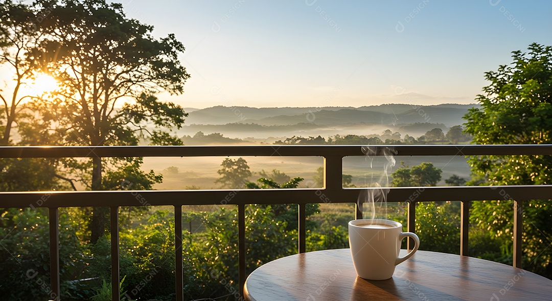 Xícara de café em uma mesa de madeira