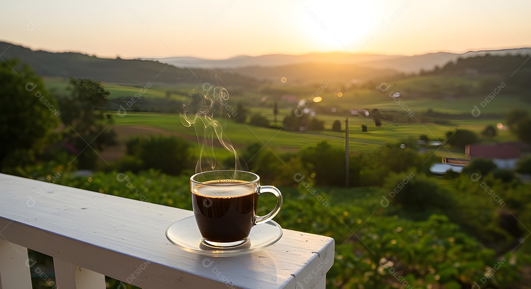 Xícara de café em uma mesa de madeira