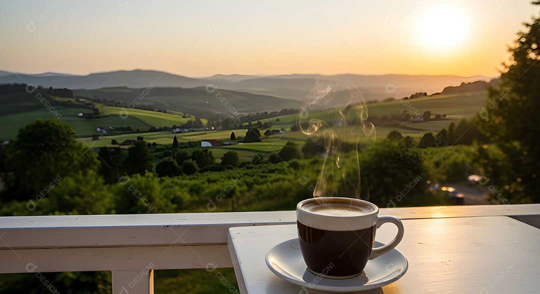 Xícara de café em uma mesa de madeira