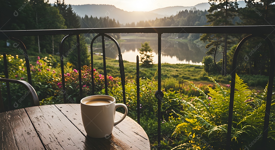 Xícara de café em uma mesa de madeira