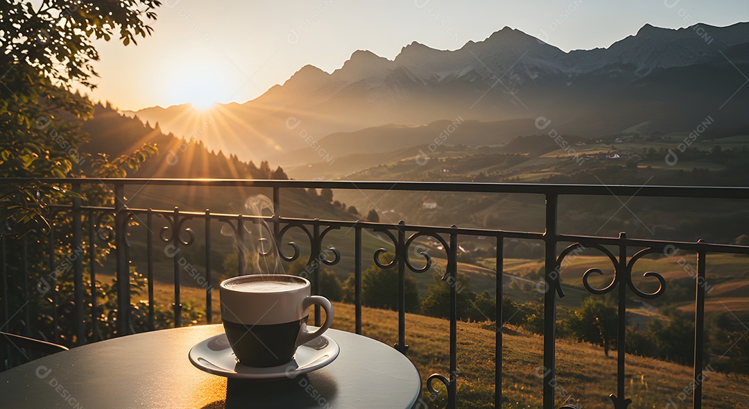 Xícara de café em uma mesa de madeira