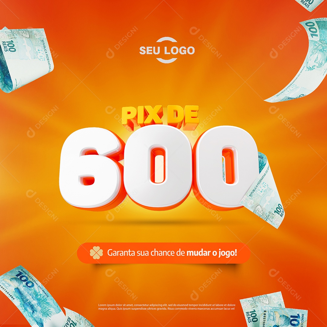 Pix de 600 Selo 3D para Composição PSD