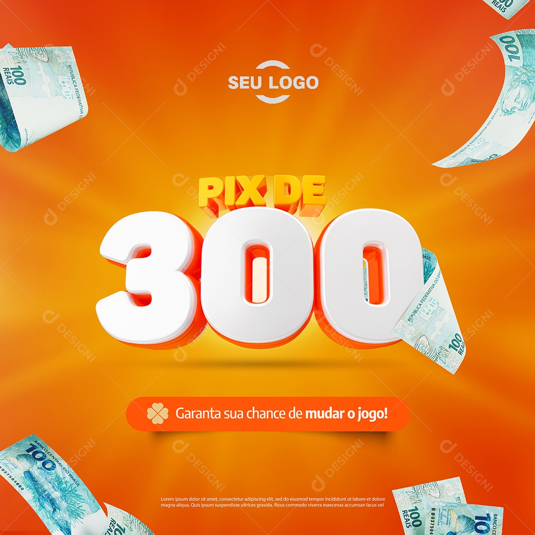 Pix de 300 Selo 3D para Composição PSD