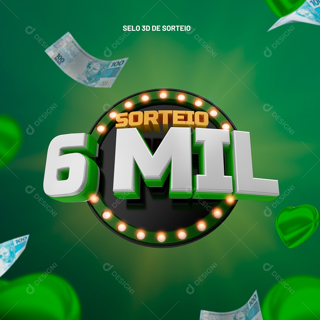 Sorteio 8 Mil Selo 3D para Composição PSD