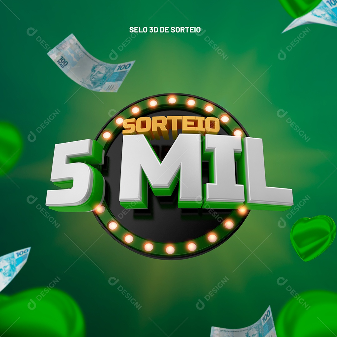 Sorteio 5 Mil Selo 3D para Composição PSD