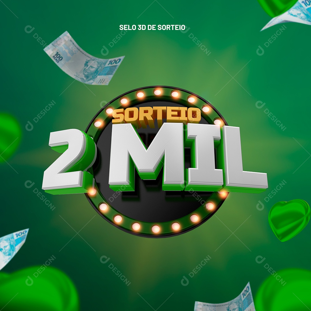 Sorteio 2 Mil Selo 3D para Composição PSD