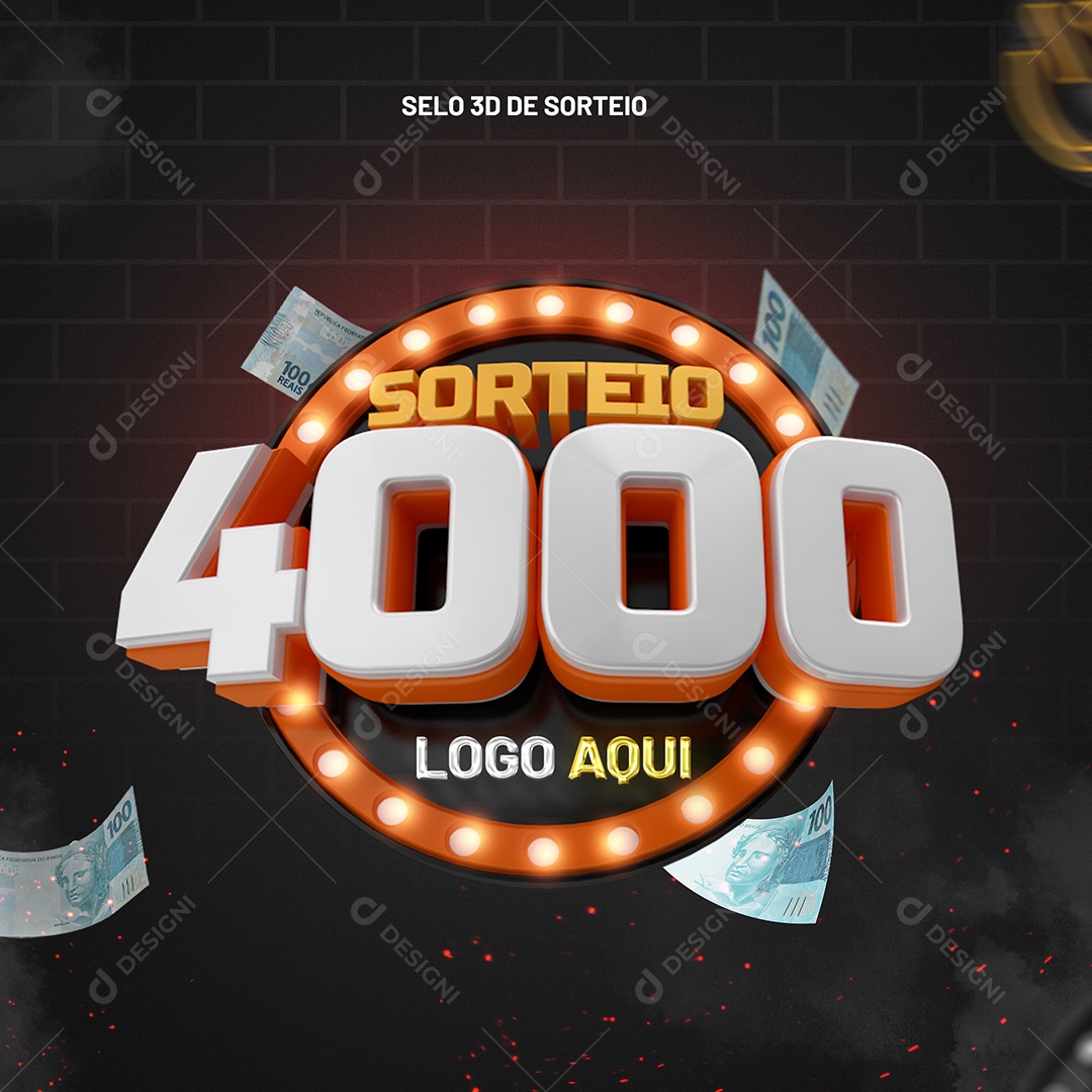 Sorteio 4000 Selo 3D para Composição PSD