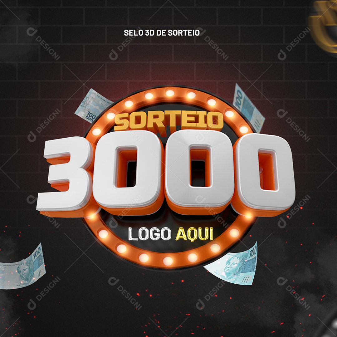 Sorteio 3000 Selo 3D para Composição PSD