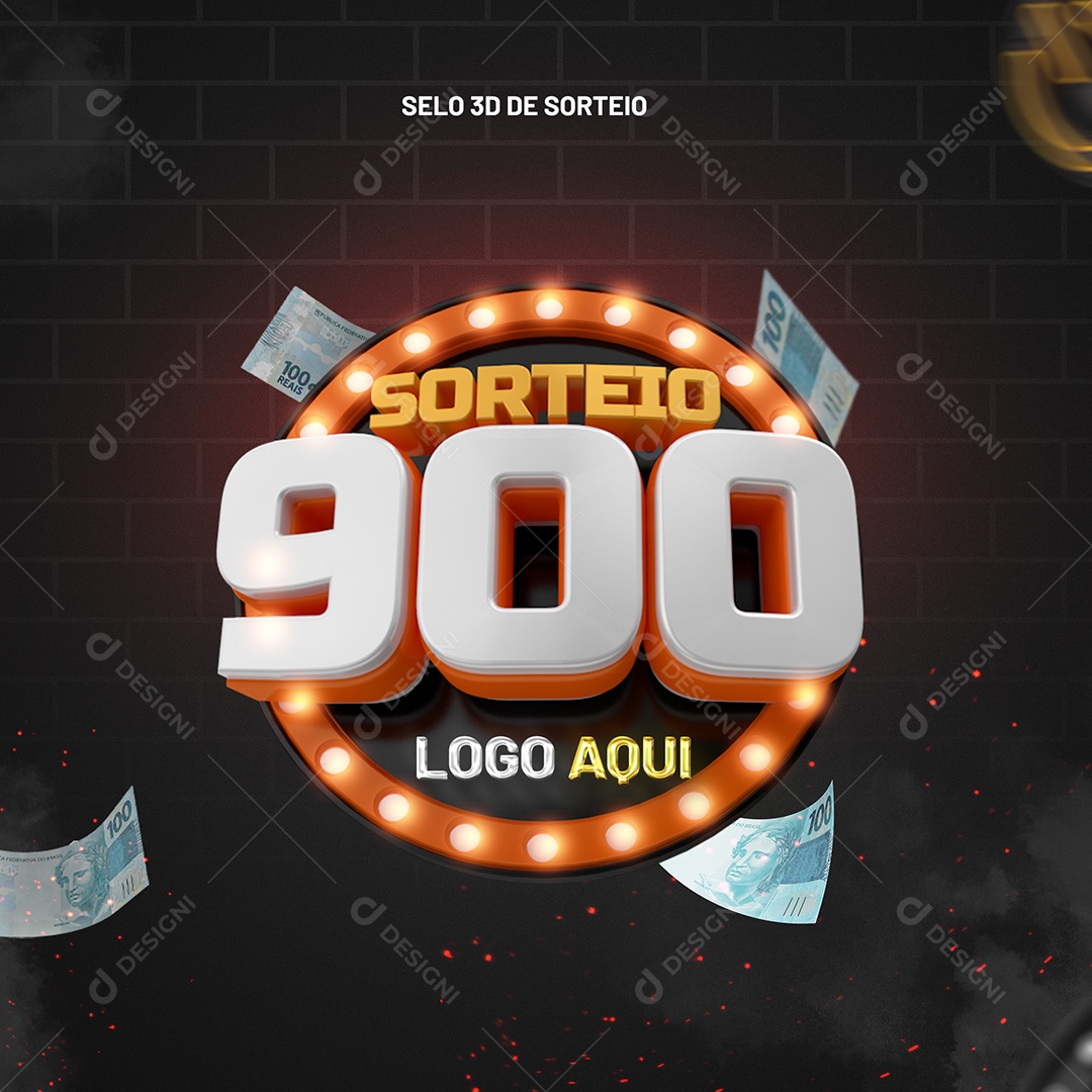 Sorteio 900 Selo 3D para Composição PSD