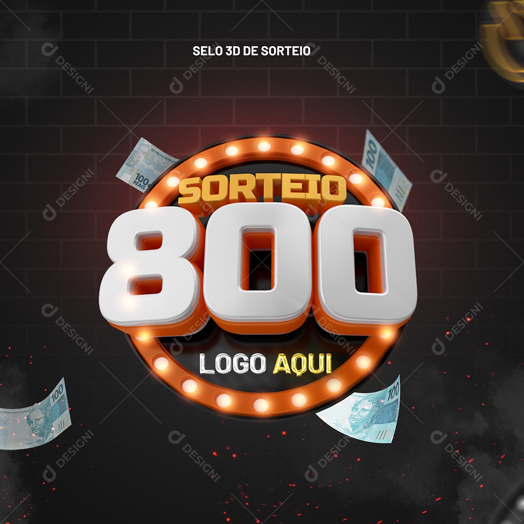 Sorteio 800 Selo 3D para Composição PSD