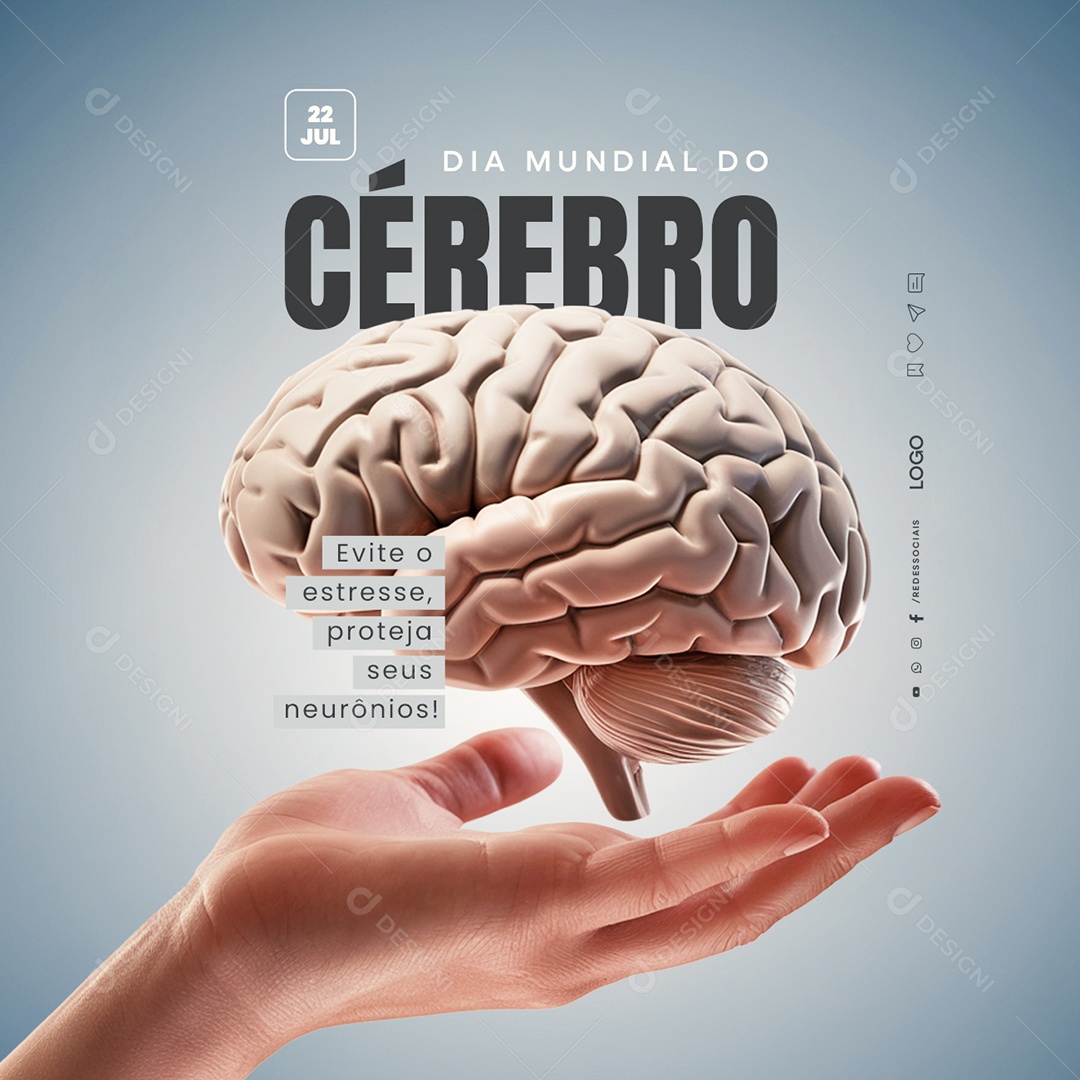 Dia Mundial do Cérebro 22 De Julho Social Media PSD Editável