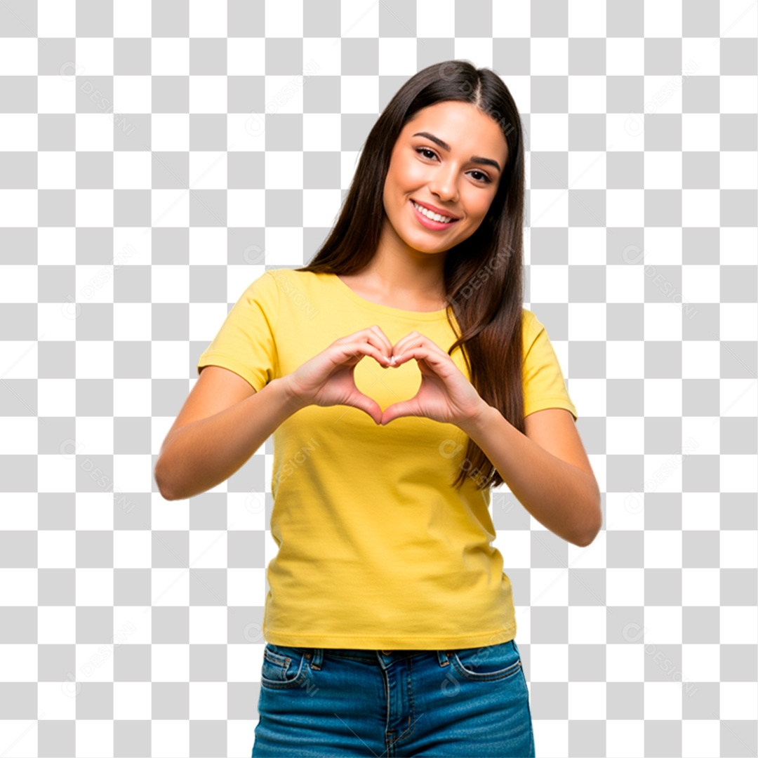 Jovem Torcedora Fazendo Sinal de Coração PNG Transparente