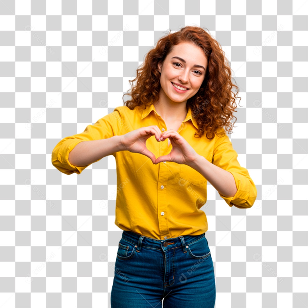 Jovem Torcedora Fazendo Sinal de Coração PNG Transparente