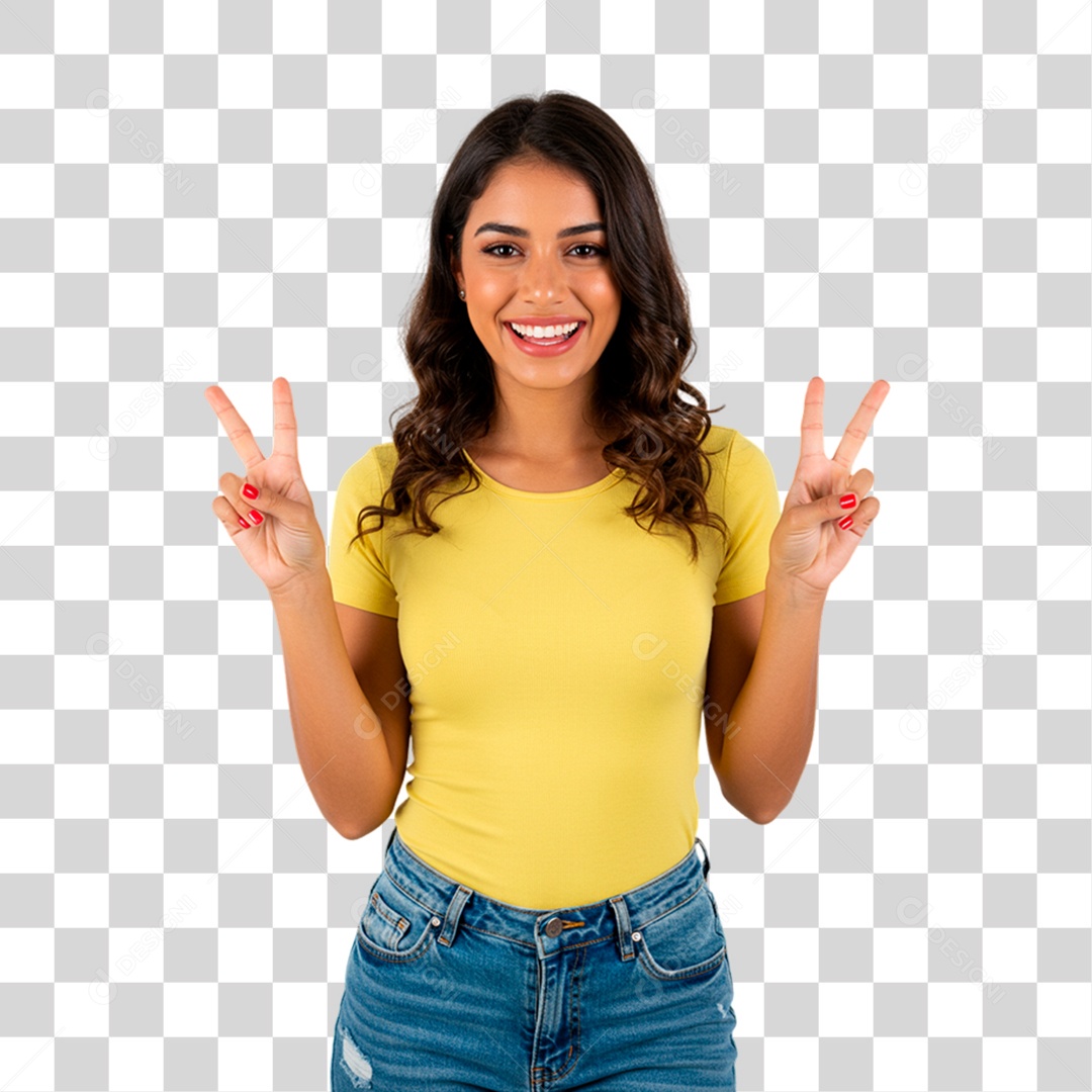 Mulher de Camiseta Amarela Torcedora PNG Transparente