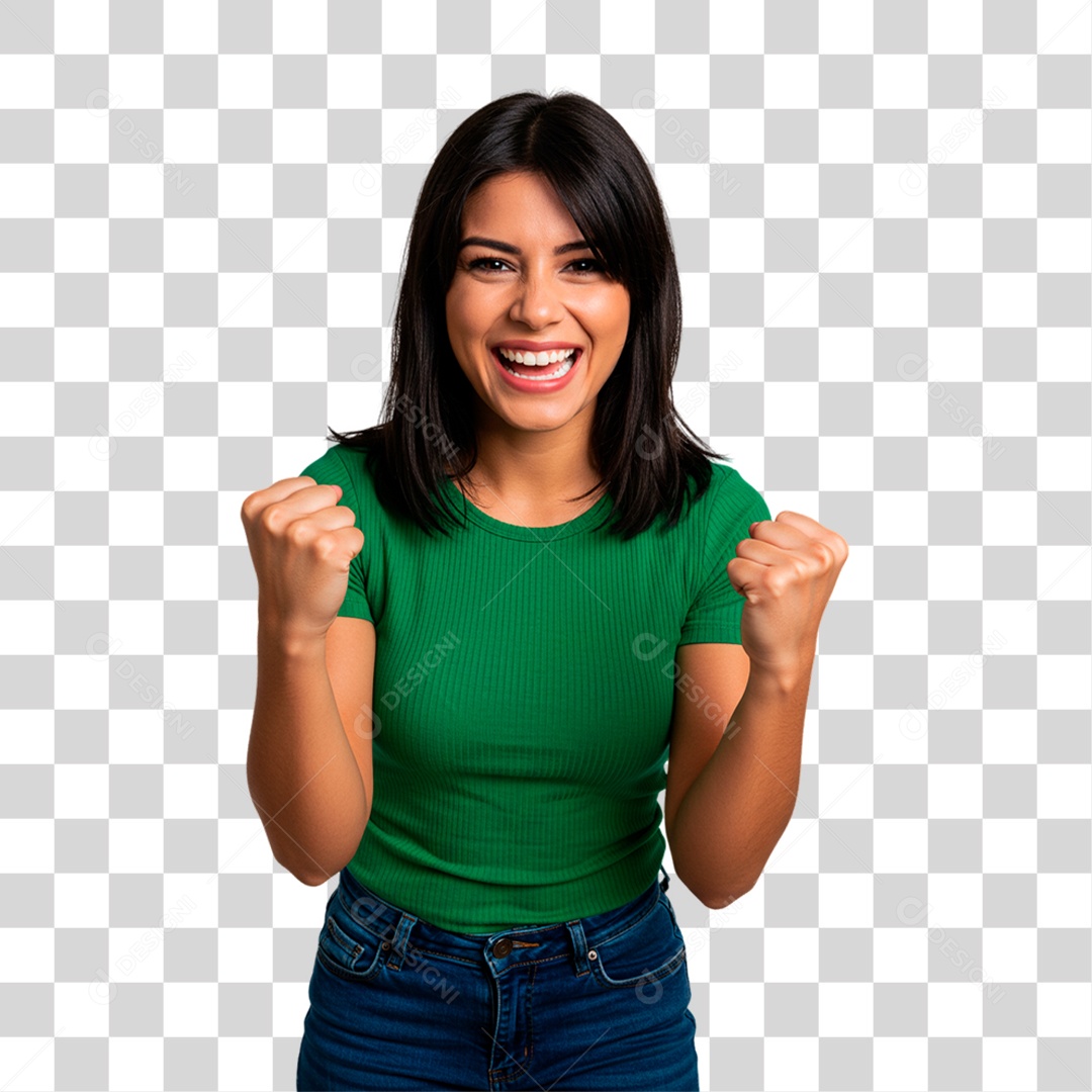 Mulher de Camiseta Verde Torcedora PNG Transparente