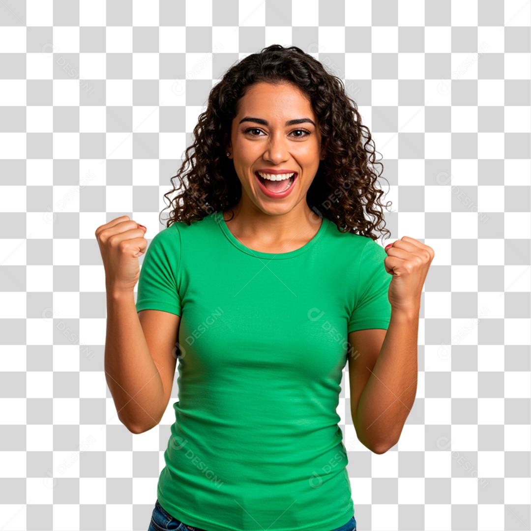 Mulher de Camiseta Verde Torcedora PNG Transparente