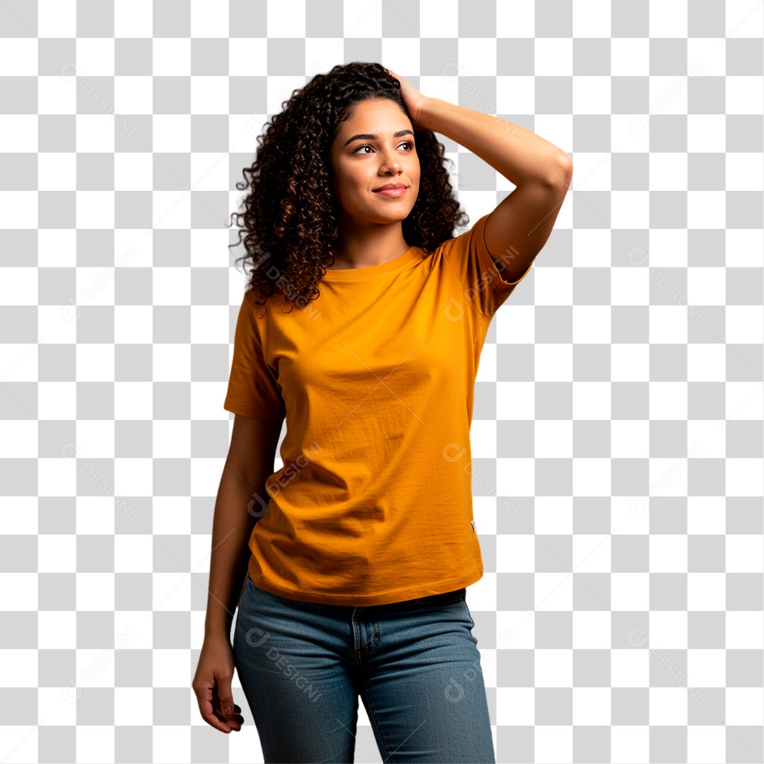 Mulher de Camiseta Amarela Torcedora PNG Transparente