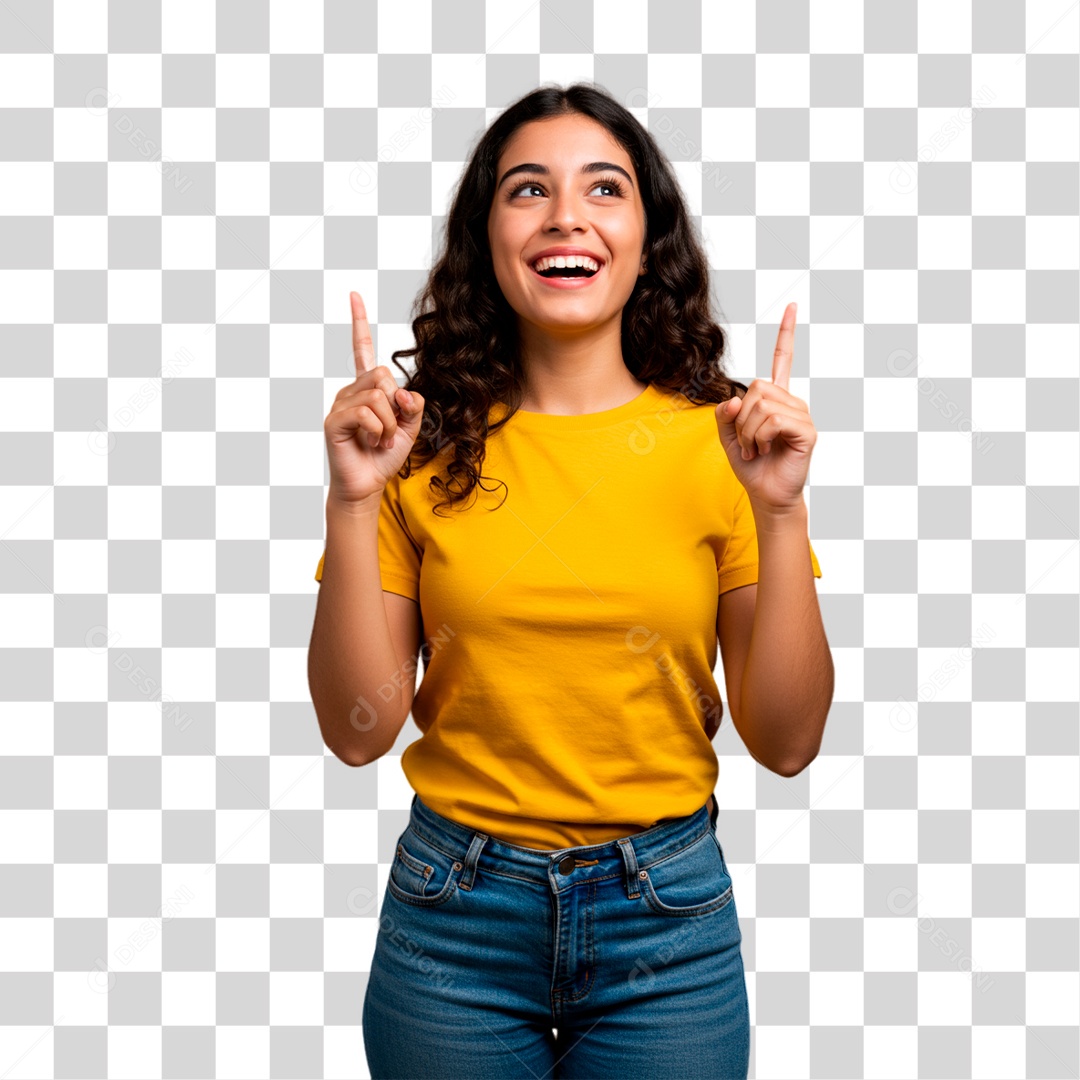 Mulher de Camiseta Amarela Torcedora PNG Transparente